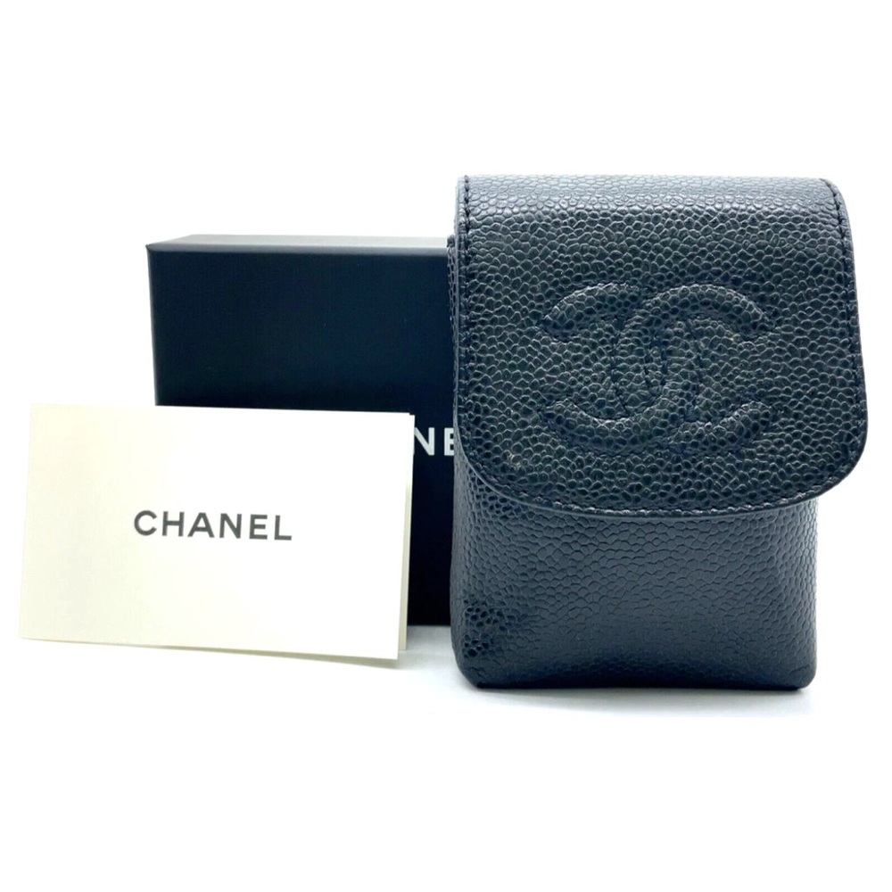 CHANEL Caviar Skin Leather Case + Box